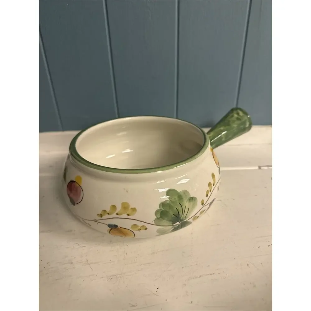 Hand Painted ITALY For FTD Ceramic Serving Bowl Soup Bowl Flower Pot Side Handle